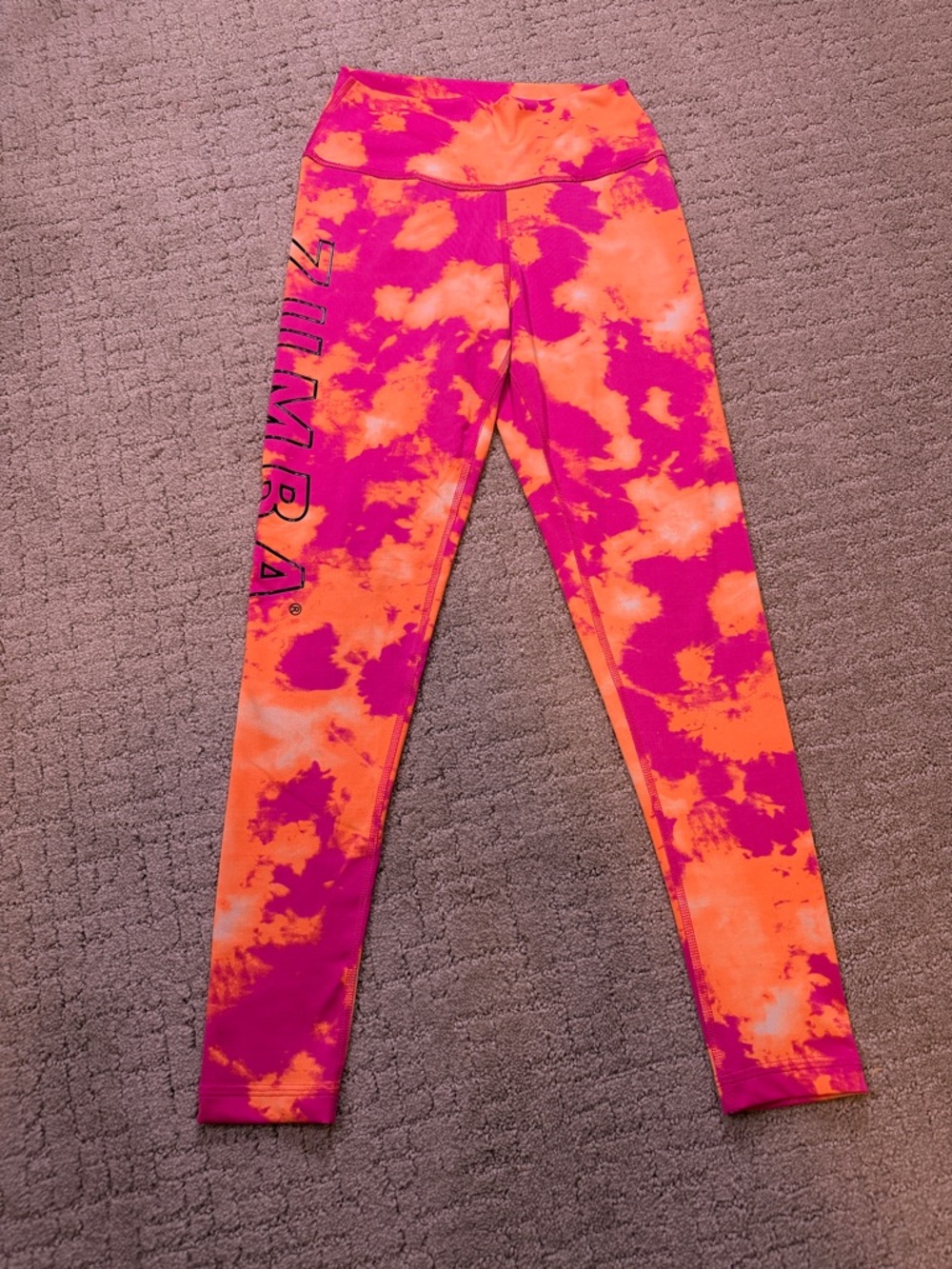 Zumba Fitness Neon Orange & Hot Pink Tie-Dye Leggings